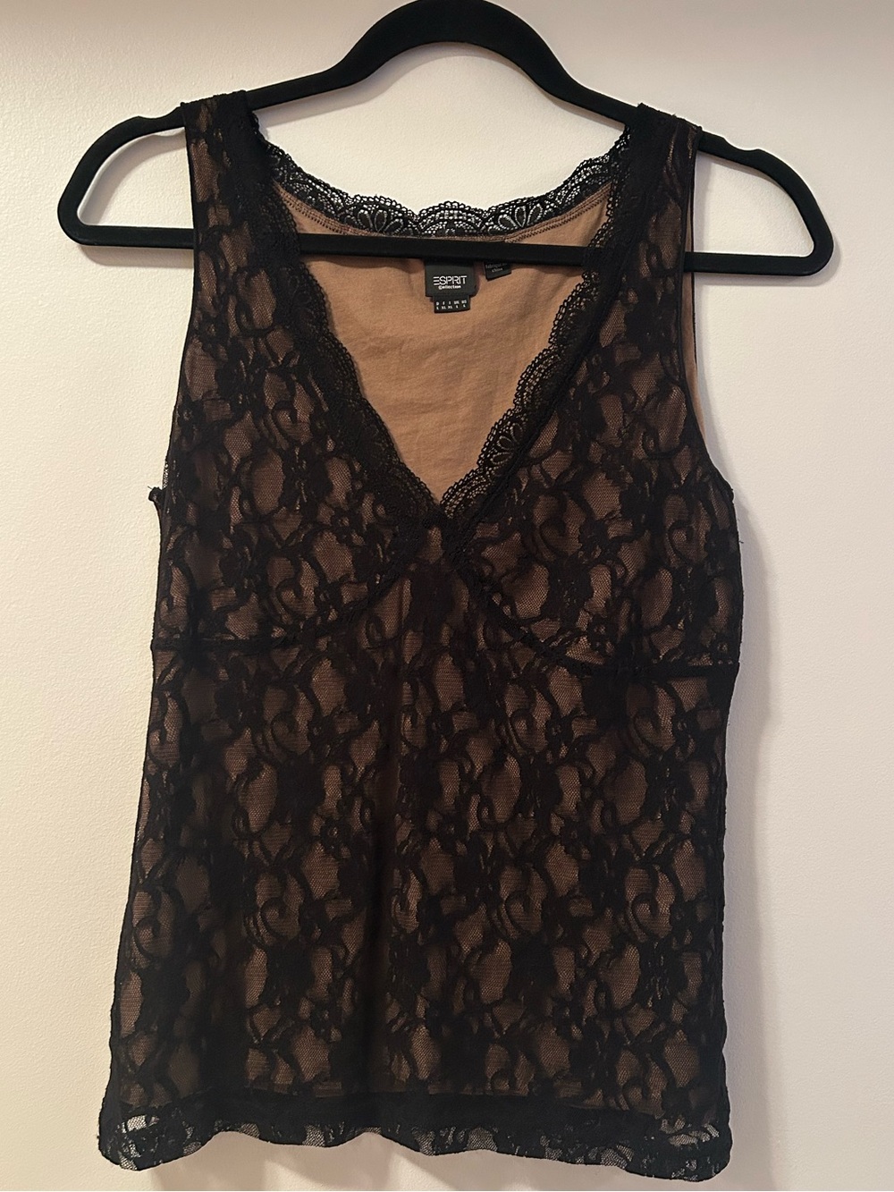 Esprit Black Lace Sleeveless V-Neck Tank Top